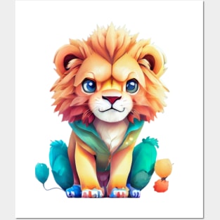 colorful cute lion Posters and Art